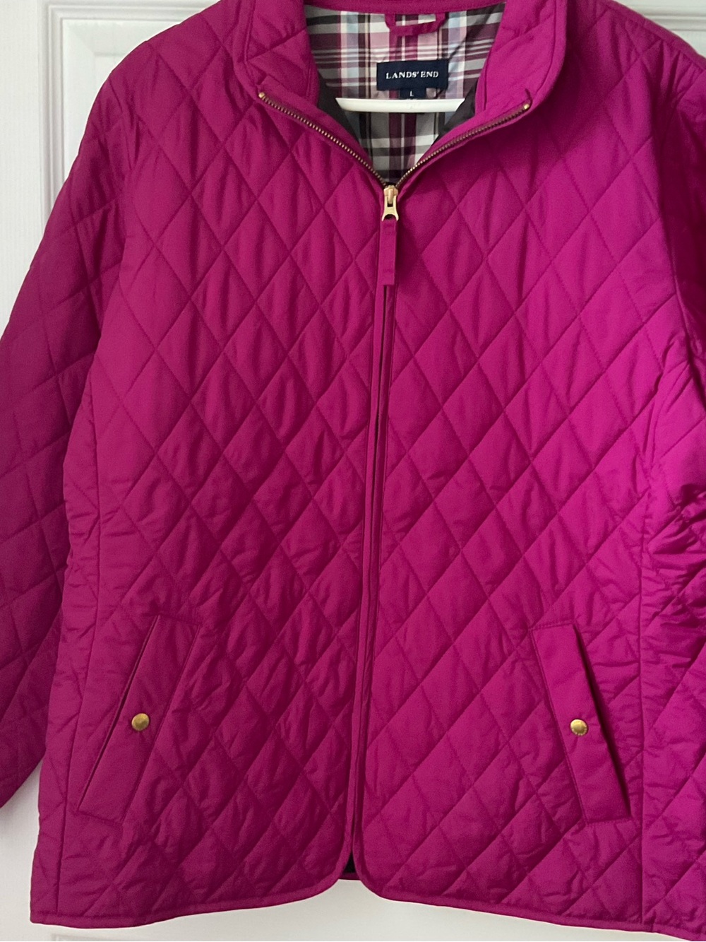 NWOT Lands End Magenta Quilted Jacket Size Large